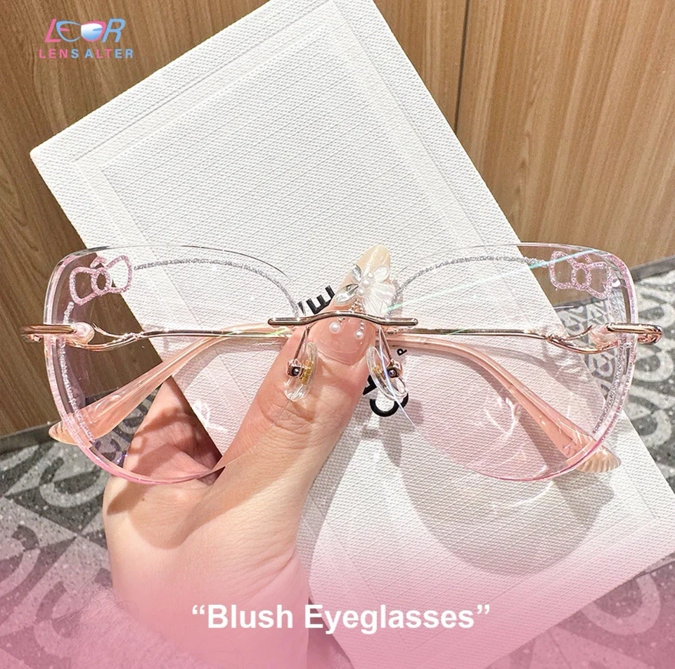 Kitty Eyeglasses Metal Rimless Silver Glitter, Pearl, Bows Pink New by LensAlter - Image 4 of 4