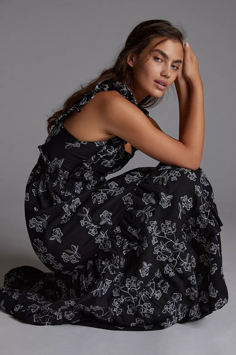 Anthropologie Embroidered Floral Maxi Dress Size XS | eBay