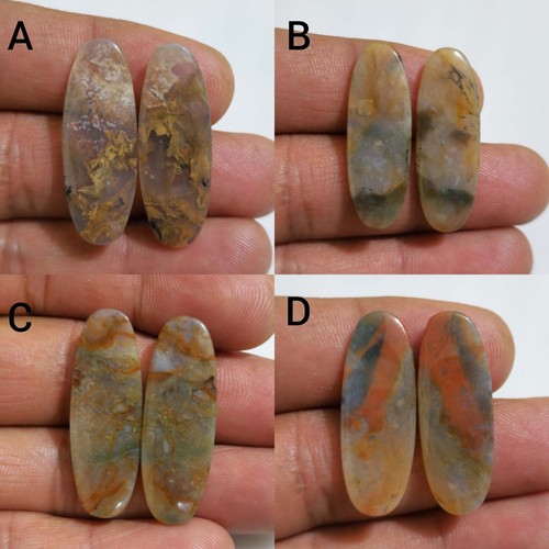 A+ Natural Moss Agate Pair Oval Shape Cabochon Loose Gemstone For Making Jewelry - Picture 7 of 13