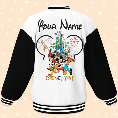 Custom Disney Trip Black Baseball Jacket, Adult Varsity Jacket, Bithday Gift
