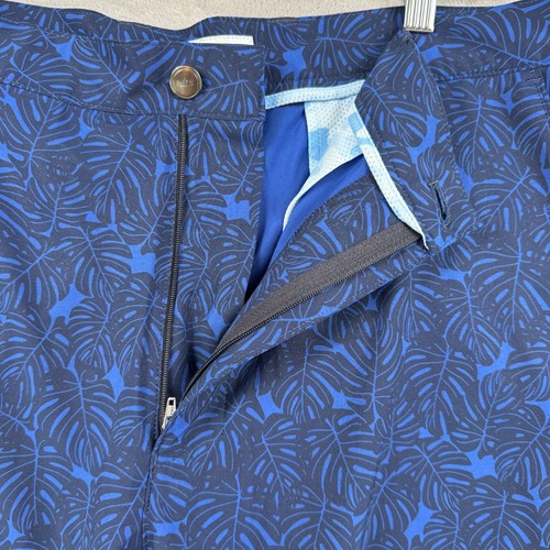 Peter Millar Salem Shorts Mens 36 Blue Tropical Leaf Print Performance Stretch - Picture 4 of 13