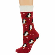 Slipper Socks by Mixit, Red with Penguins - size 4-10 - NWT