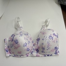 NWOT Comfort Choice Wireless Back Hook White Multi Bra Size 38D
