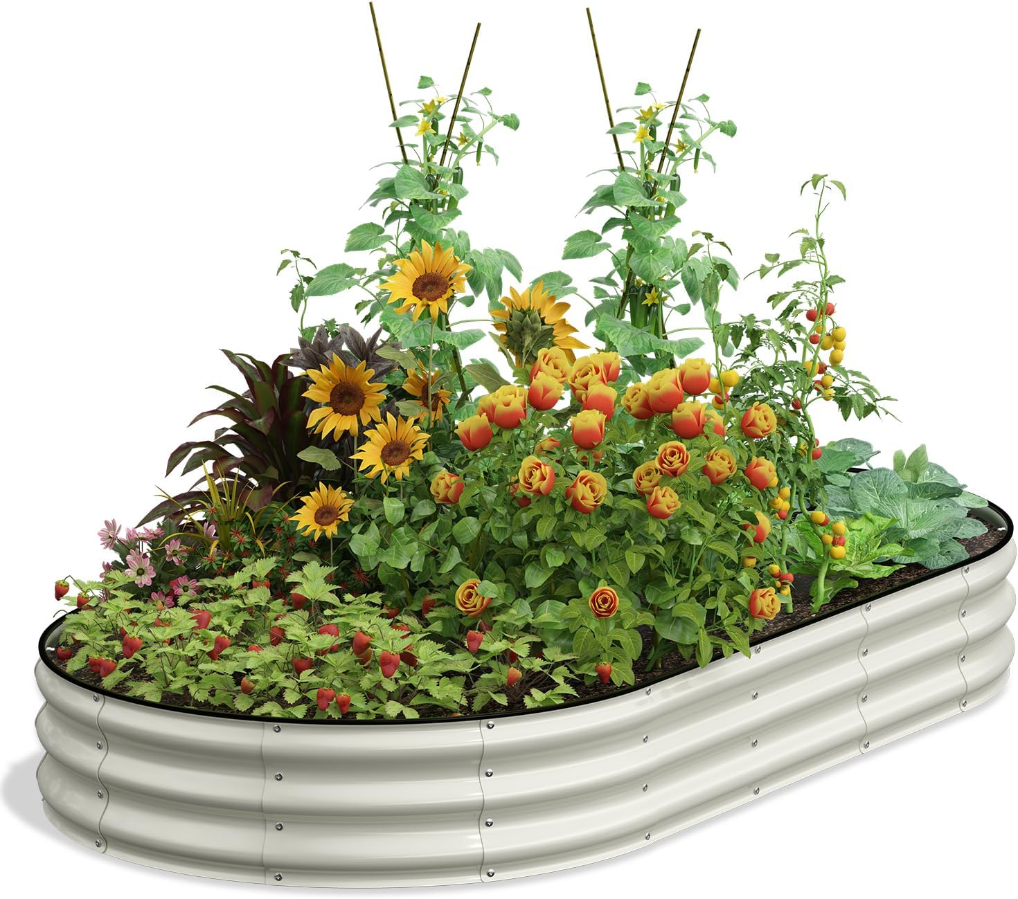 Oval 8X4X1 FT Galvanized Raised Garden Bed Kit, 3 in 1 Large Metal Planter Box f