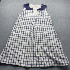 Madewell Dress Small Midi Lined White Check Linen Blend Open Neck Sleeveless