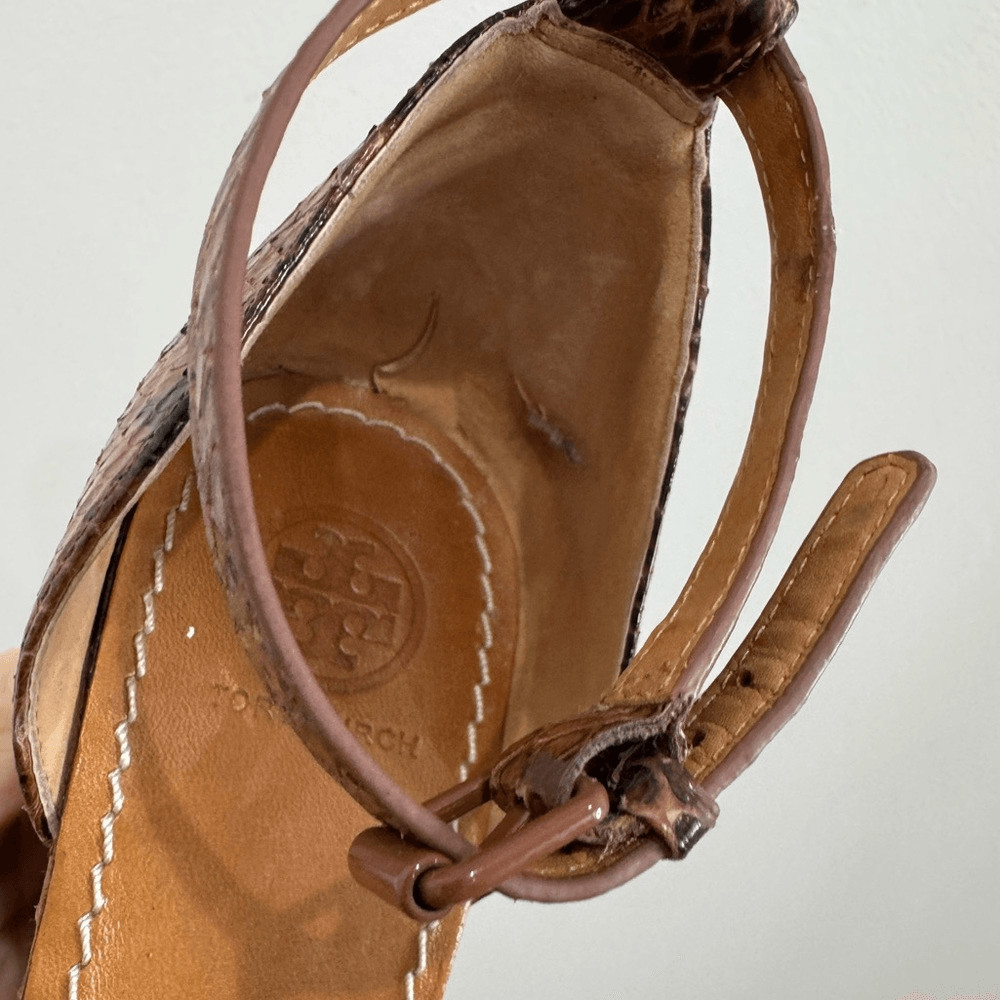TORY BURCH Brown Leather and Python Platform Wedg… - image 8