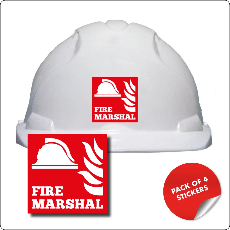 STICKERSHOP103 4 x FIRE MARSHAL HELMET SELF ADHESIVE STICKERS HEALTH & SAFETY BUILDING SITE