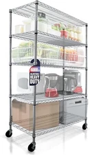 Chrome, 36 x 18 x 76, 4000 LBS, 5-Tier Metal Shelves for Storage with 4" Casters