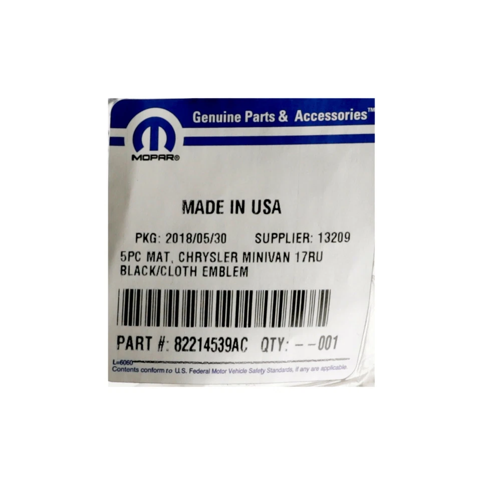2017-2024 CHRYSLER PACIFICA PREMIUM 5 PEÇAS CONJUNTO TAPETE TAPETE FABRICANTE DE EQUIPAMENTO ORIGINAL NOVO MOPAR - Imagem 3 de 3