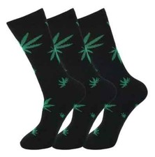 3 6 12 Pack Mens Weed Leaf Cotton Black Cannabis Ganja Marijuana Socks Size 6-11