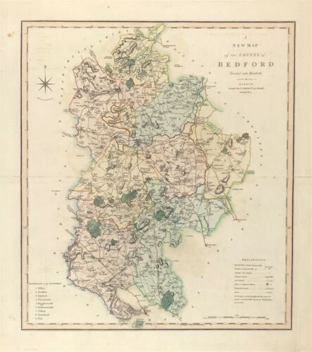 map Bedfordshire 1884 by Smith engraved original colour as issued