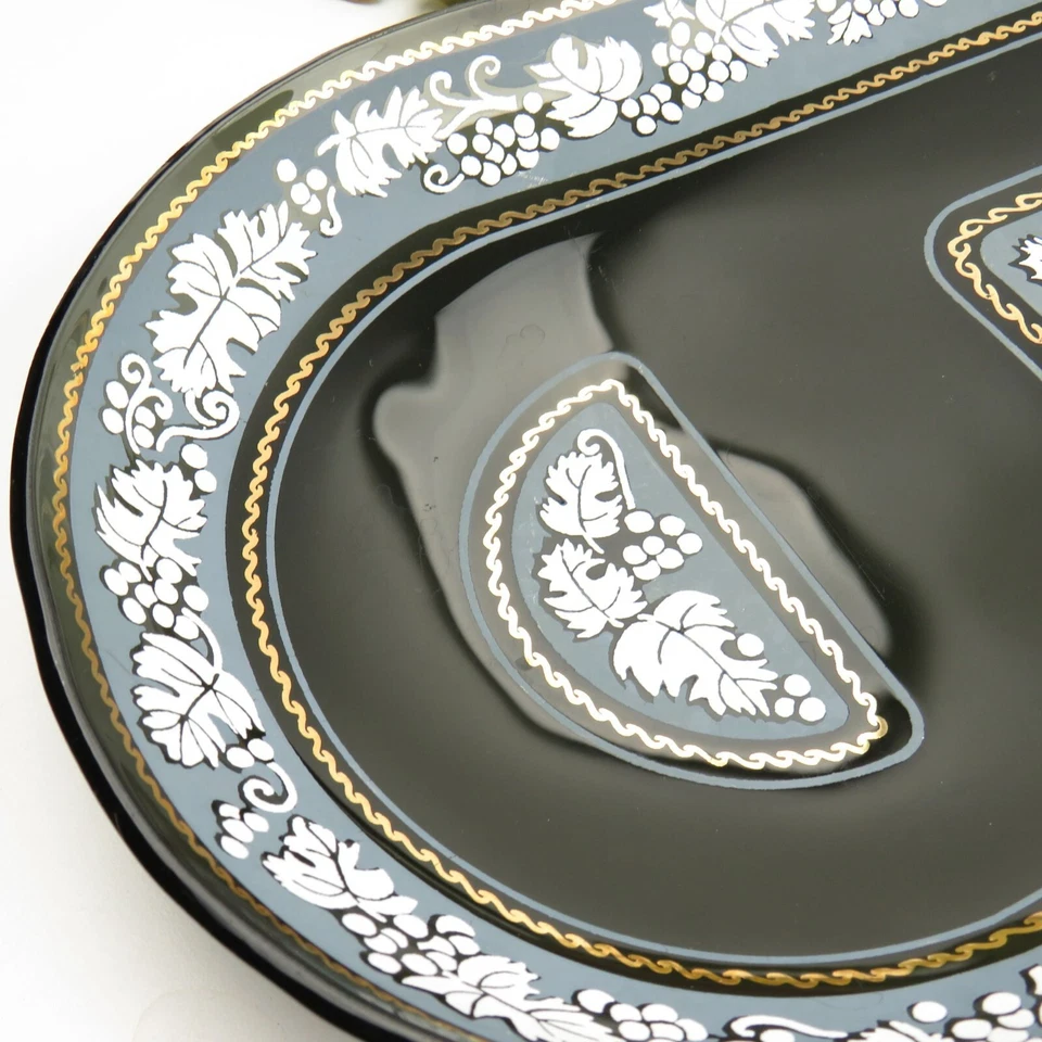 Bandeja para servir vintage De Grape Vine plato vidrio ahumado borde dorado y azul plato principal Foto 3 de 4