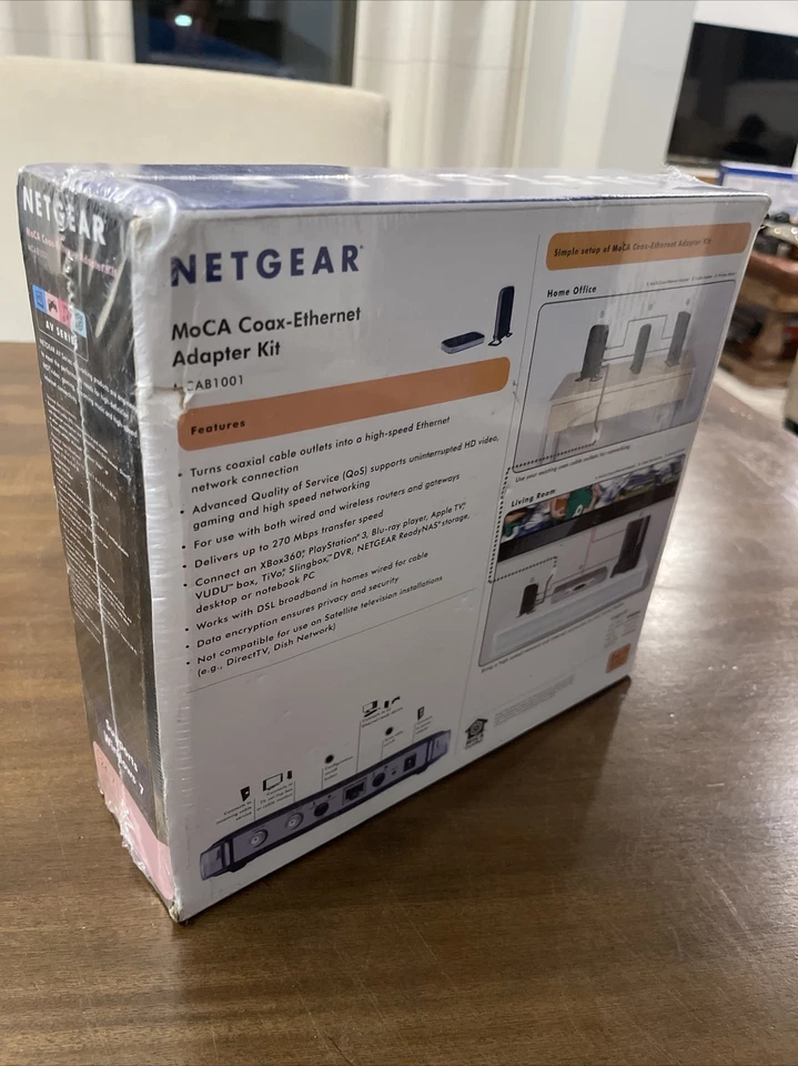 MoCA Coax Ethernet Adapter Kit MCAB1001 Netgear AV Series 270 Mbps New Sealed - Image 3 of 3