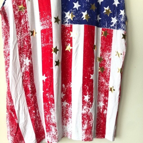 American Flag Tank Red White Blue Metallic Gold Stars Made In U.S.A Size Medium - Picture 7 of 9