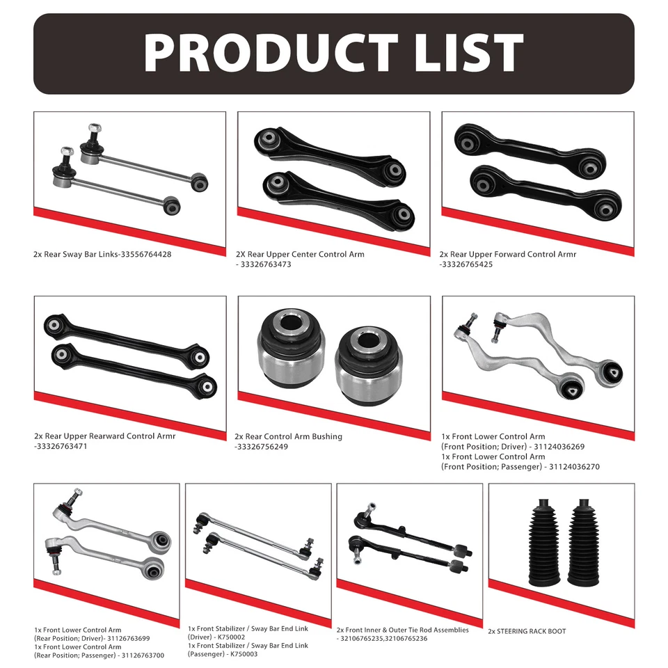 Kit de 20 piezas de brazo de control delantero trasero para BMW E90 E91 E92 128i 135i 328i 335i Foto 3 de 4