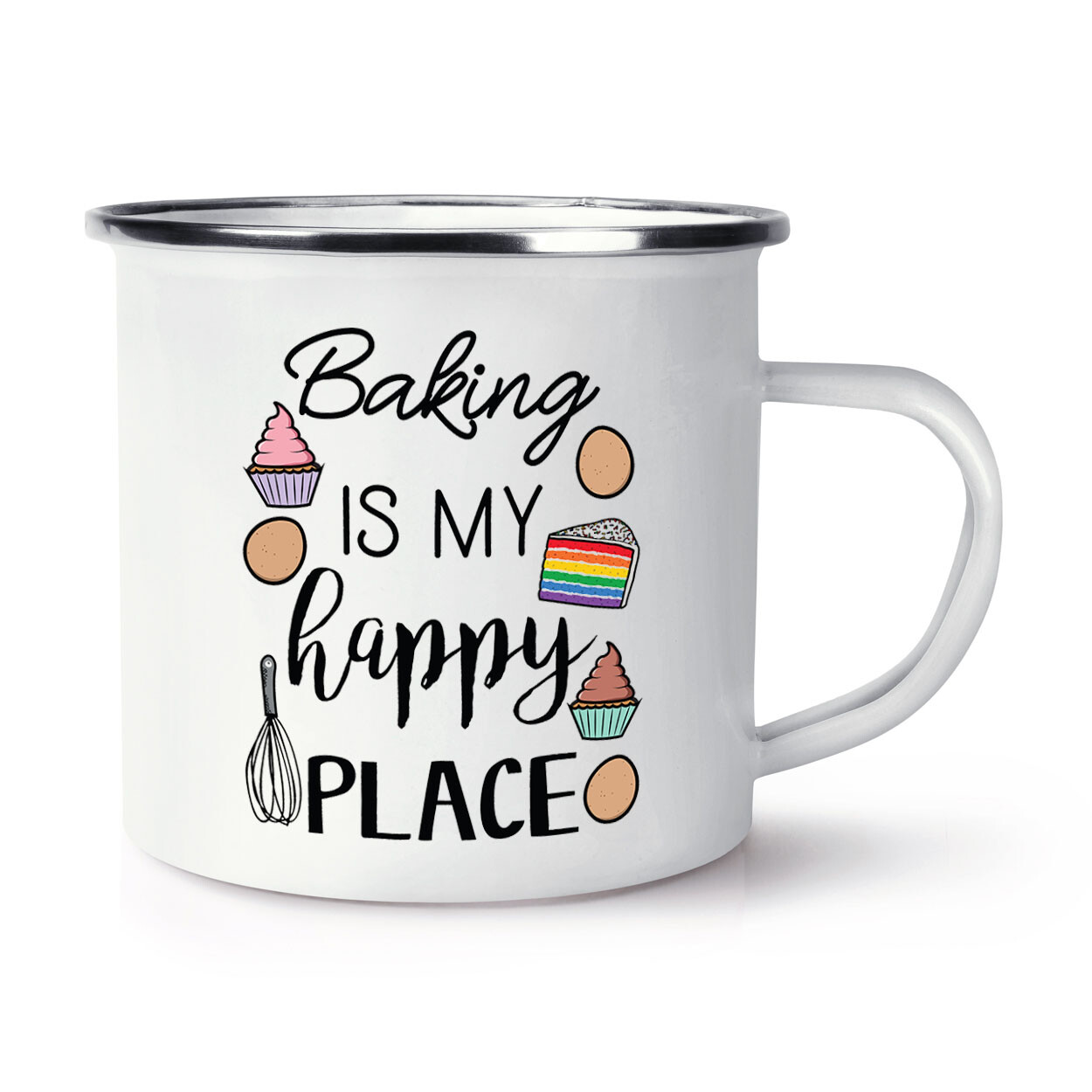Baking Is My Happy Place Enamel Mug Cup Bake Off Chef Cooking Mum Mothers Day