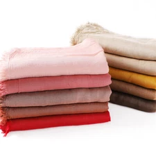 Women's Viscose Scarves Muslim Shawls Head Wraps Solid Colors Fringe Headscarves