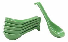 Japanese Glossy Green Porcelain Ceramic Soup Spoons With Hook 6 Pack Spoon Set