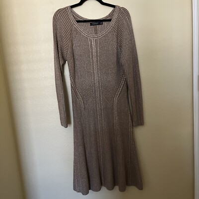 Lauren Ralph Lauren Womens Gold Glittery Knitted Sparkle Sweater Dress Sz  Medium | eBay