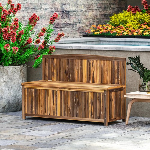 Wooden Storage Bench for Garden Tools Patio Furniture Seating with Lift Up Lid - Picture 13 of 14