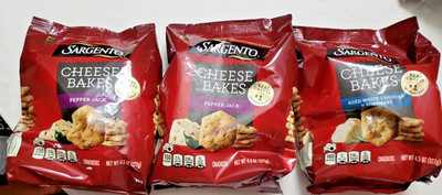 3 bags Sargento Cheese Bakes Aged White Cheddar Rosemary Crackers & Pepper Jack