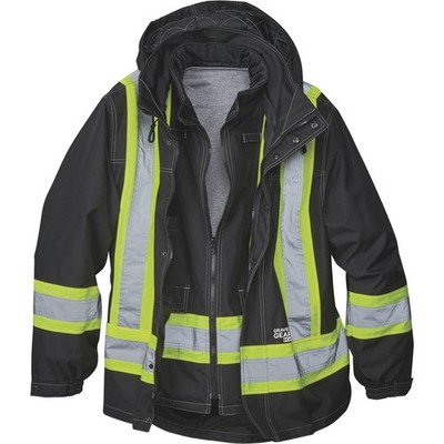 Work King Men's High-Visibility 4-in-1 Safety Parka, Lime, Medium, Class 3