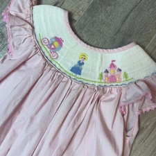 Vestido Smock Candy Niñas Rosa Calado Obispo Princesa Carruaje Cenicienta 4T