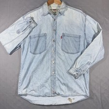 Vintage 90s Levi's Light Wash Distressed Denim Shirt Men's Size Medium