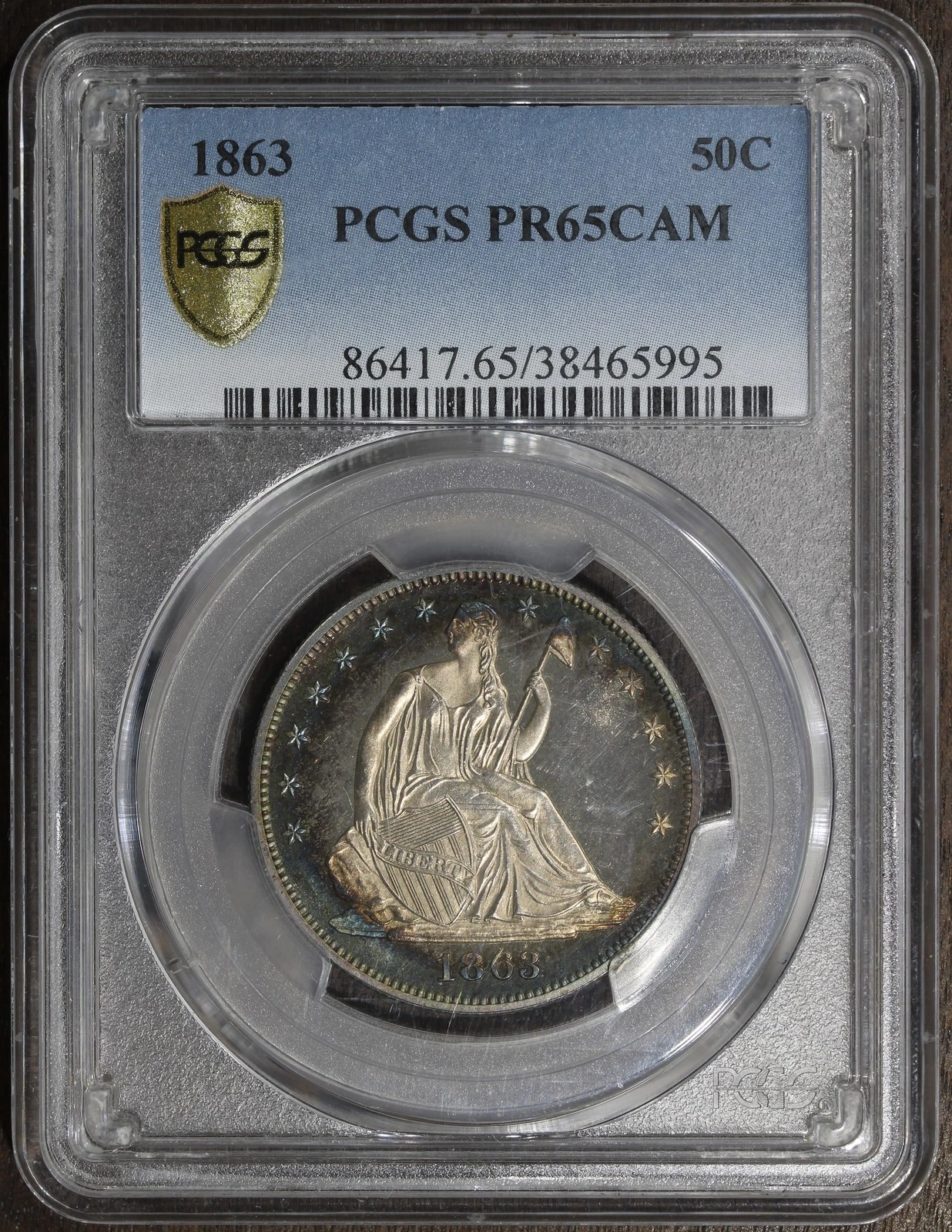 1863 (PR65 CAMEO) Proof Seated Liberty Half Dollar 50C PCGS - Great Toning!