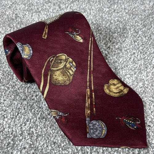 Field & Stream Mens Novelty Necktie Maroon Fishing Lures Gear 100% Silk Outdoors - Picture 1 of 5