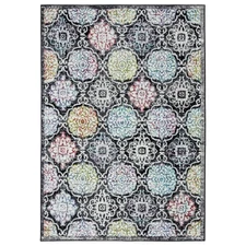 HOME DYNAMIX Boho Andorra Transitional Damask Area Rug, Black/Pink, 5'2"x7'2"