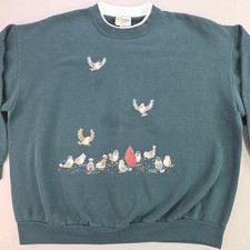 Vintage Morning Sun Double Collared Sweatshirt Women 3X Birds Red Cardinal Green