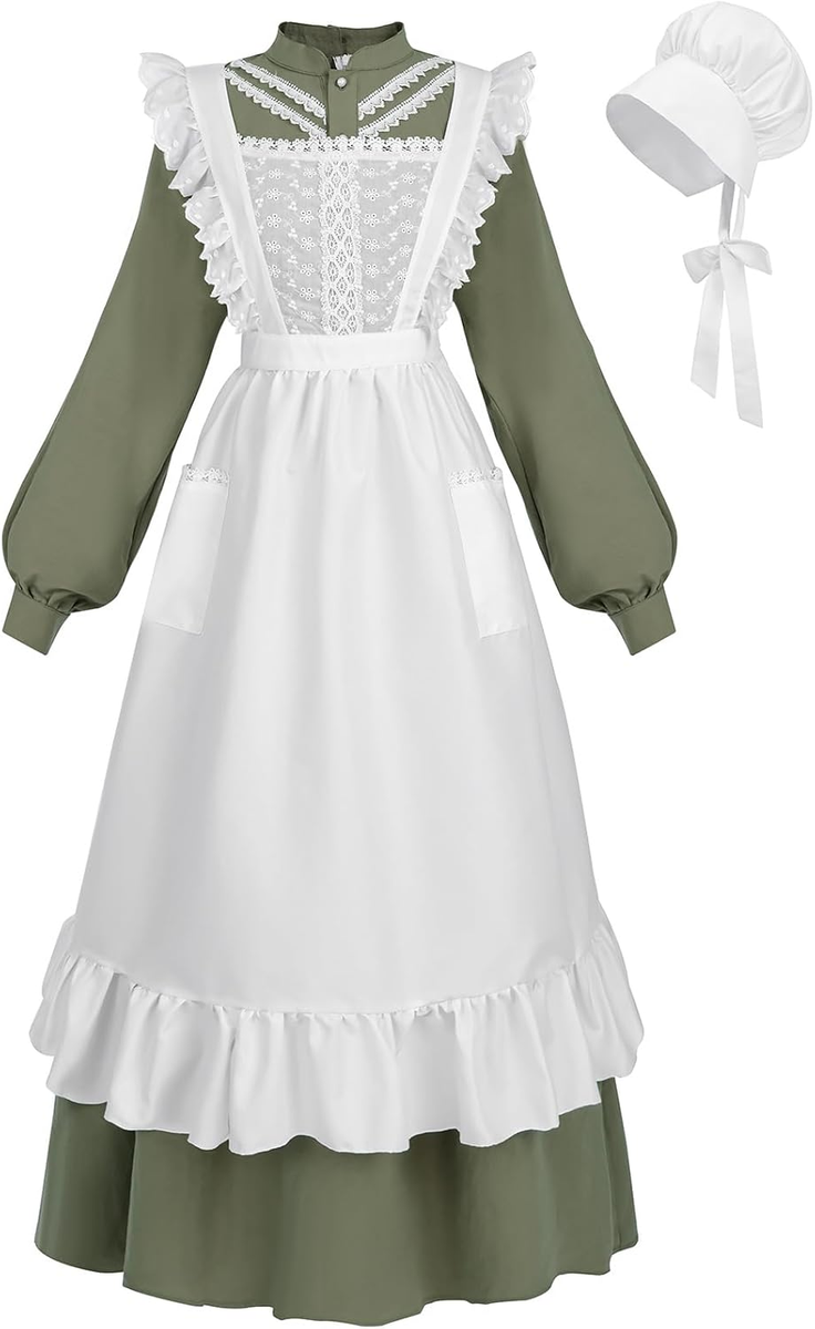 Colonial Prairie Dress for Women Long Sleeve Pioneer Costume Amish Old Fashioned Colonial Prairie Dress for Women Long Sleeve Pioneer Costume Amish Old Fashioned