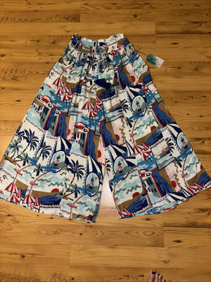 NWT True Destinations L Resort Wear Wide Leg Flare Pants Beach Lighthouse Cruise