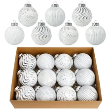 White and Silver Christmas Ornaments, 12 PCS 3.15 inches Christmas Tree Decor...
