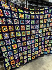 Vintage Handmade Granny Square Crochet Afghan Throw Blanket 70 x 72Roseanne TV