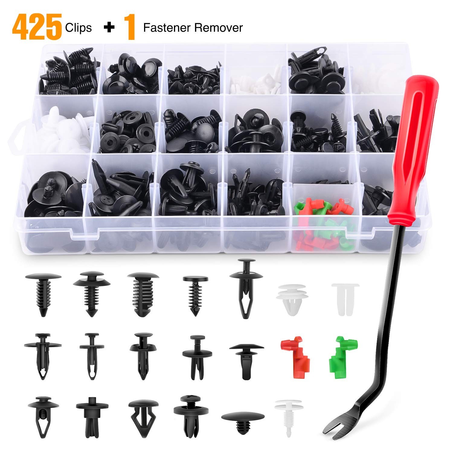GOOACC 425 Pcs Car Body Retainer Clips Set Tailgate Handle Rod Clip Fastener