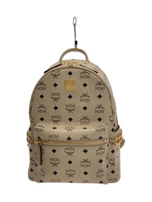 MCM Side Studded Backpack Visetos Rucksack Leder beige Allover