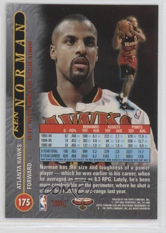1996-97 Topps Stadium Club Ken Norman #175 - Image 2 of 2