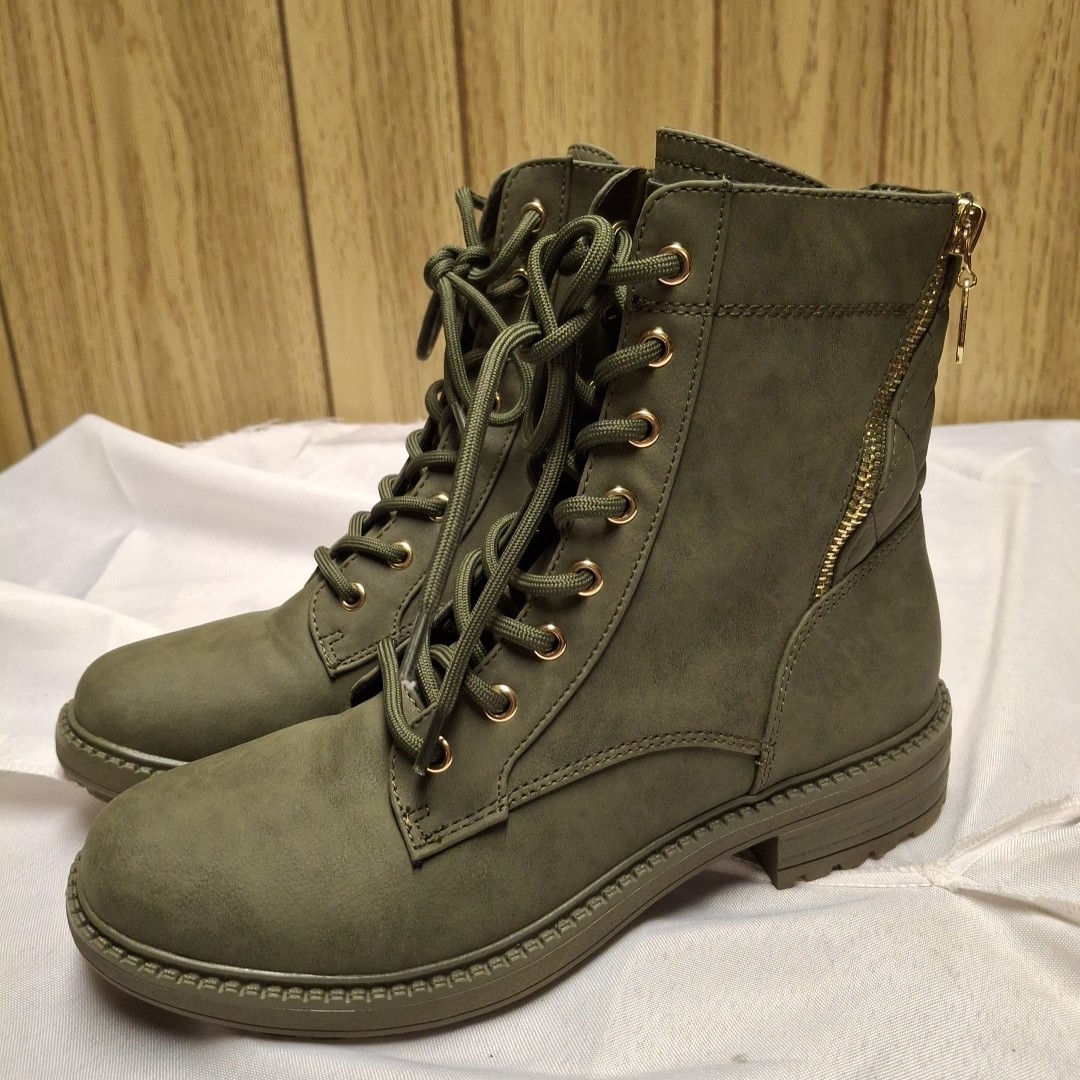 New GBG Los Angeles Gelsa Army Green Quilted Look Combat  display picture 2