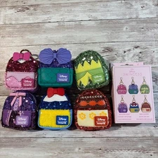 Loungefly Full Set Disney Princess Sequin Mini Backpack Keychain Charms