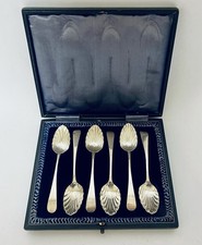 Set of 6 Antique Georgian Solid Sterling Silver Tea Spoons Teaspoons in Box 1808