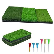 Golf Hitting Mat,3-in-1 Foldable Grass Basic Tri-Turf Practice Training Mat