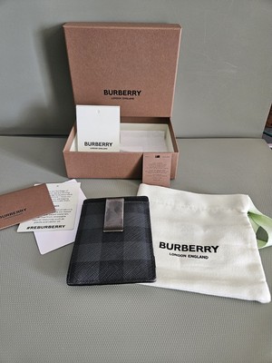 Burberry London Check Money Clip Black Card Case leather mens Used