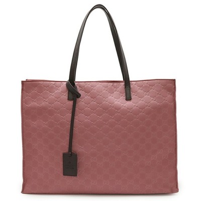 Gucci Nylon Leather Tote Bag Women Pink One Size