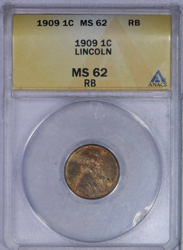 1909 Lincoln Cent 1c ANACS MS62 RB