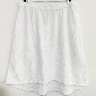 NWOT J. Jill Plus Size 3X White 100% Cotton Gauze Midi High Low Skirt Hi Lo