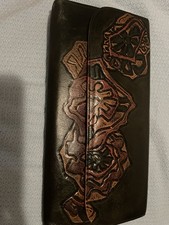 Black Tooled Floral Foldover Wallet w/ Snap C...