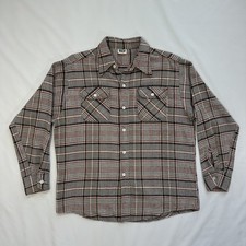 Vintage 80s Ely Brown Flannel Shirt Plaid Large 16 - 16 1/2 Grunge