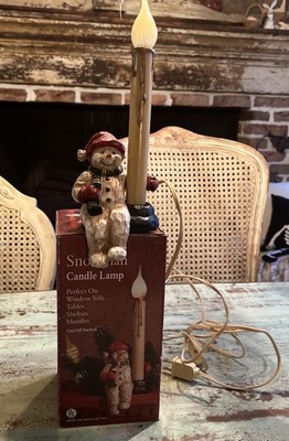 Primitive Winter Snowman Candle Lamp Silicone Bulb 9'' Home Farmhouse Decor